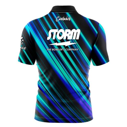 Storm Blue Green Digital Stripes Fast Track CoolWick Bowling Jersey - Image 2