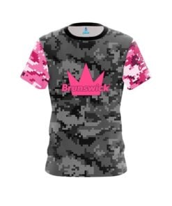 Brunswick Grey Pink Digital Camo CoolWick Bowling Jersey