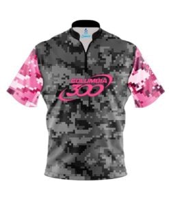 Columbia 300 Grey Pink Digital Camo Fast Track CoolWick Bowling Jersey