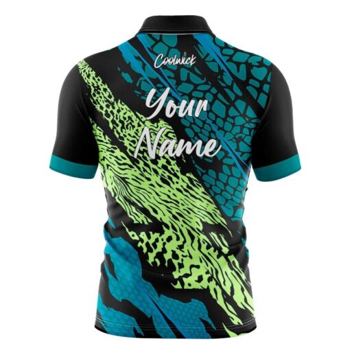 CoolWick Elite Teal Chartreuse Tiger Sash Zip Jersey - Image 2