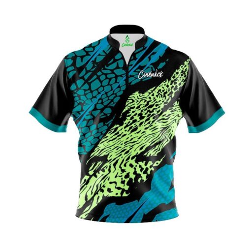 CoolWick Elite Teal Chartreuse Tiger Sash Zip Jersey