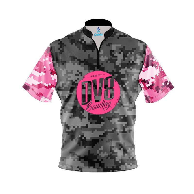 DV8 Grey Pink Digital Camo Fast Track CoolWick Bowling Jersey