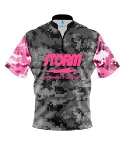 Storm Grey Pink Digital Camo Fast Track CoolWick Bowling Jersey