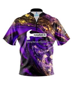 Hammer Purple Gold Liquid Marble Quick Ship CoolWick Sash Zip Bowling Jersey