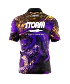 Alternative view of Storm Purple Gold Liquid Marble Quick Ship CoolWick Sash Zip Bowling Jersey