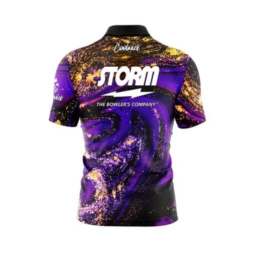 Storm Purple Gold Liquid Marble Quick Ship CoolWick Sash Zip Bowling Jersey - Image 2