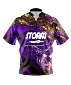 Storm Purple Gold Liquid Marble Quick Ship CoolWick Sash Zip Bowling Jersey