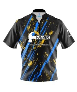 Hammer Gold Coal Quick Ship CoolWick Sash Zip Bowling Jersey