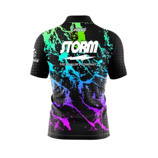 Storm Geometric Graffiti Quick Ship CoolWick Sash Zip Bowling Jersey - Image 2