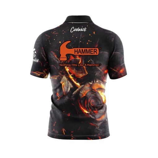 Hammer Flaming Rose Quick Ship CoolWick Sash Zip Bowling Jersey - Image 2