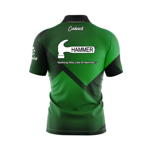 Hammer Green Blocks Quick Ship CoolWick Sash Zip Bowling Jersey - Image 2