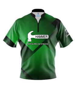 Hammer Green Blocks Quick Ship CoolWick Sash Zip Bowling Jersey