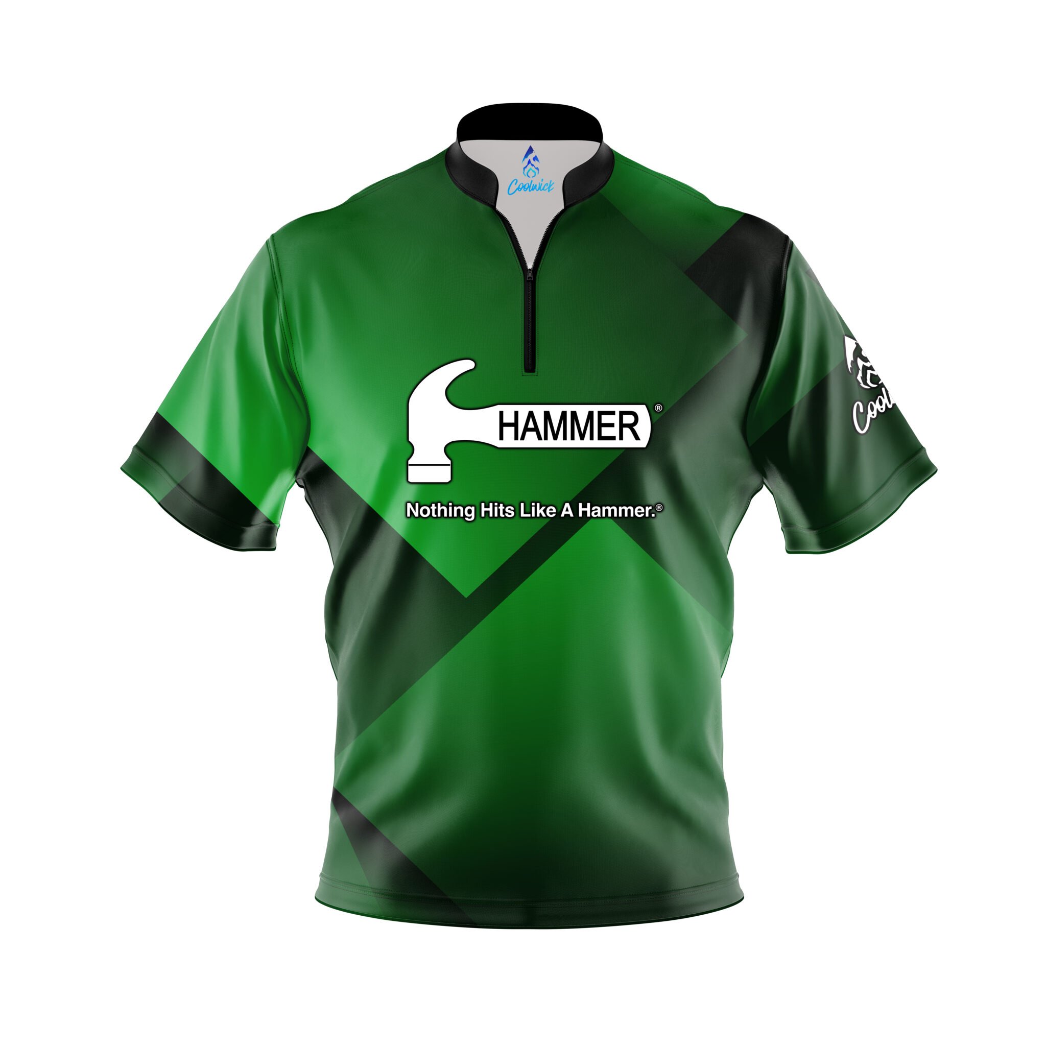 Hammer Green Blocks Quick Ship CoolWick Sash Zip Bowling Jersey