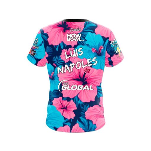 900 Global Luis Napoles Pink Blue Tropical CoolWick Bowling Jersey - Image 2