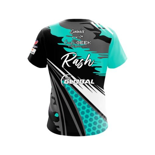 900 Global Sean Rash Grey Teal Race CoolWick Bowling Jersey - Image 2