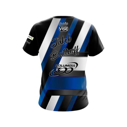 Columbia 300 Jakob Butturff Blue Black White Stripes CoolWick Bowling Jersey - Image 2