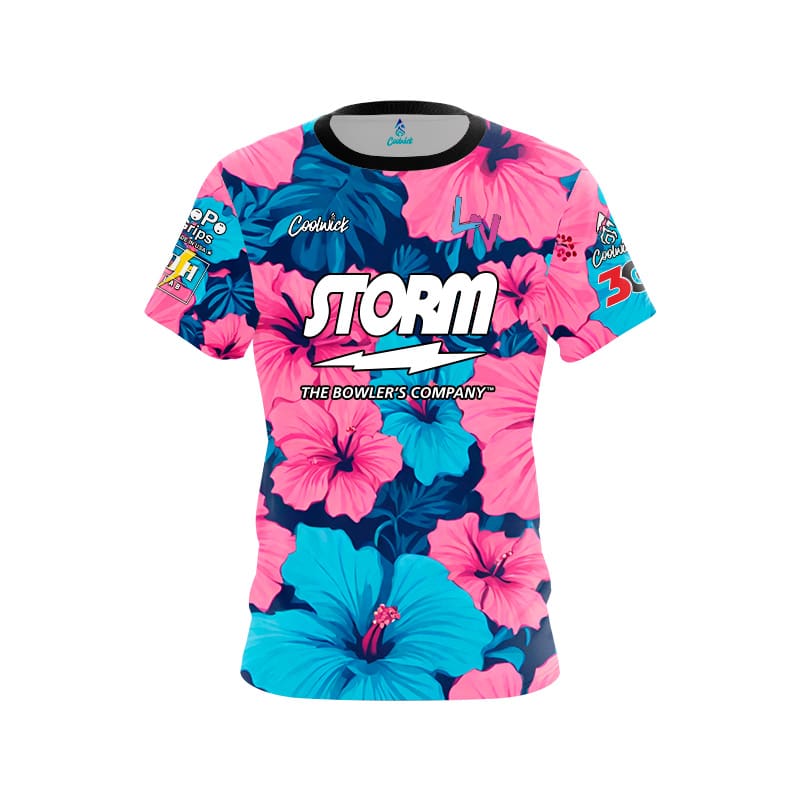 Storm Luis Napoles Pink Blue Tropical CoolWick Bowling Jersey
