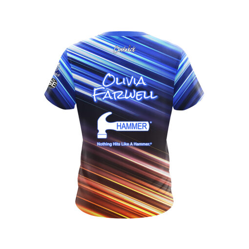 Hammer Olivia Farwell Blue Orange Stripes CoolWick Bowling Jersey - Image 2