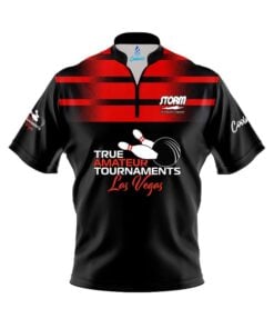 TAT True Amateur Tournament Black Red Stripes CoolWick Bowling Jersey