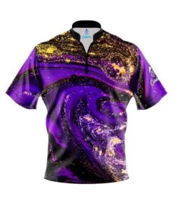 Purple Gold Liquid Marble Fast Track CoolWick Bowling Jersey