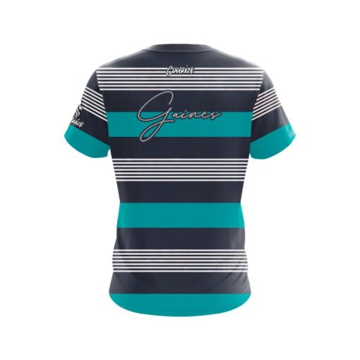 Storm Kelly Gaines Aqua Navy Stripes CoolWick Bowling Jersey - Image 2