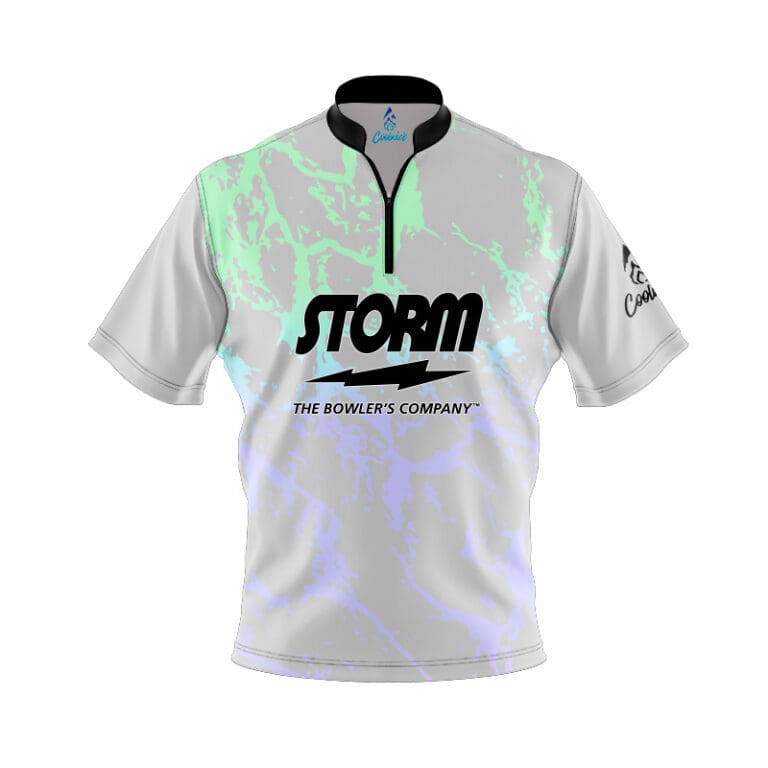 Storm Grey Graffiti Quick Ship CoolWick Sash Zip Bowling Jersey