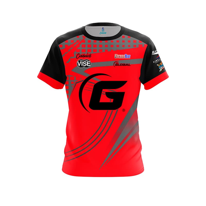 900 Global Chris Barnes Red Grey Slash CoolWick Bowling Jersey