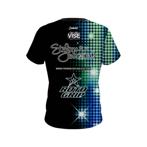 Stefanie Johnson Roto Grip Blue Teal Sparkle CoolWick Bowling Jersey - Image 2