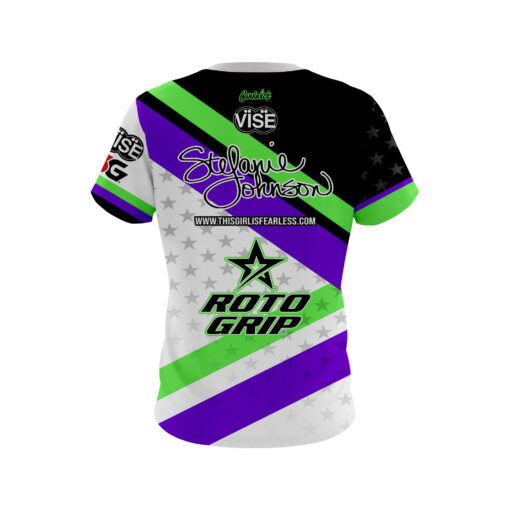 Stefanie Johnson Roto Grip Purple Lime Green Joker CoolWick Bowling Jersey - Image 2