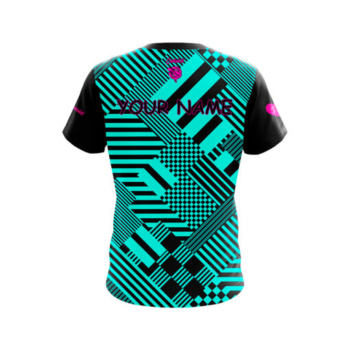 12Bagger Reign Black Teal Stripes CoolWick Bowling Jersey - Image 2