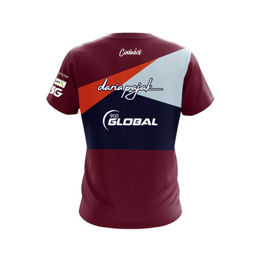 900 Global Daria Pajak Navy Orange Red Stripes CoolWick Bowling Jersey - Image 2