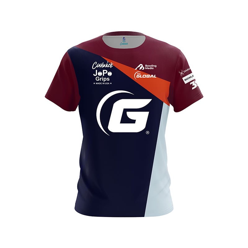 900 Global Daria Pajak Navy Orange Red Stripes CoolWick Bowling Jersey
