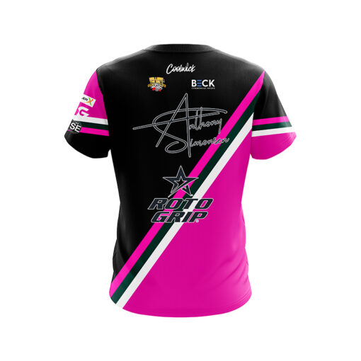 Roto Grip Anthony Simonsen Pink Black CoolWick Bowling Jersey - Image 2