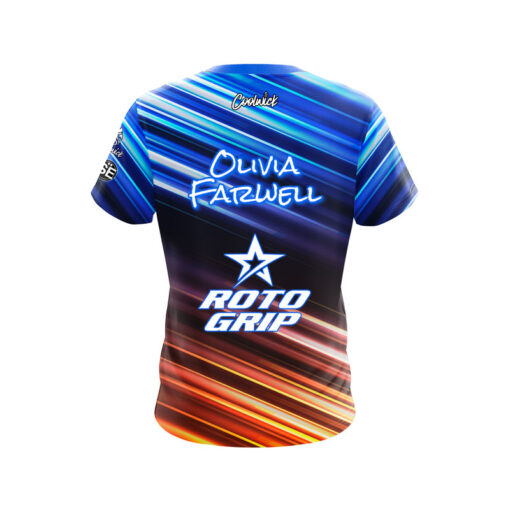 Roto Grip Olivia Farwell Blue Orange Stripes CoolWick Bowling Jersey - Image 2