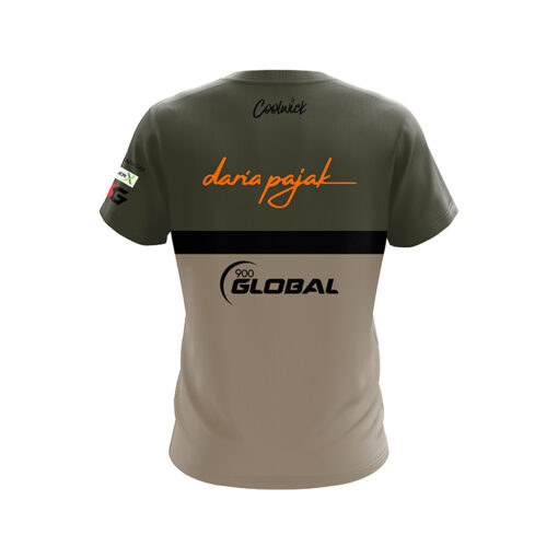 900 Global Daria Pajak Army Green Grey Stripes CoolWick Bowling Jersey - Image 2