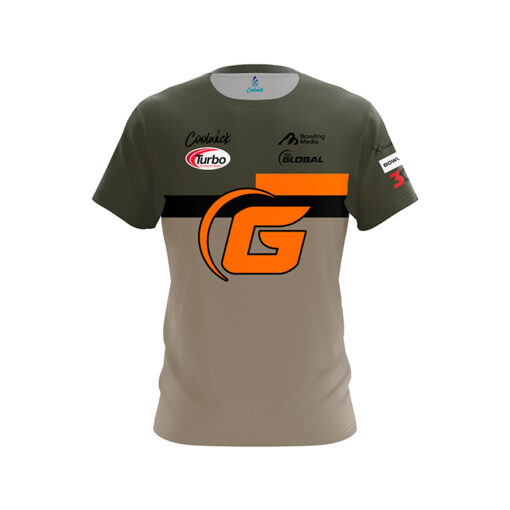 900 Global Daria Pajak Army Green Grey Stripes CoolWick Bowling Jersey