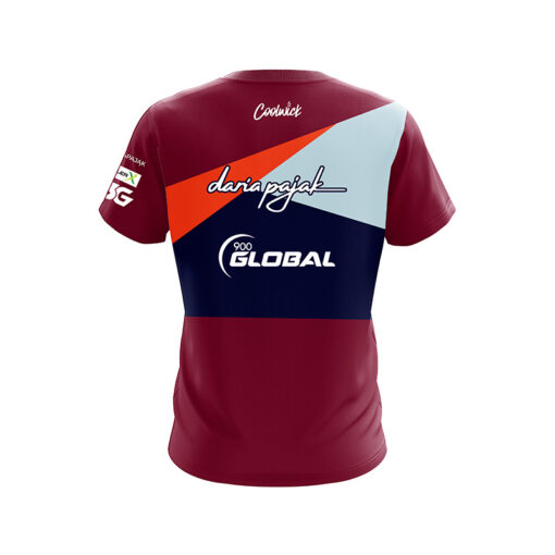 900 Global Daria Pajak Navy Orange Red Stripes CoolWick Bowling Jersey - Image 2