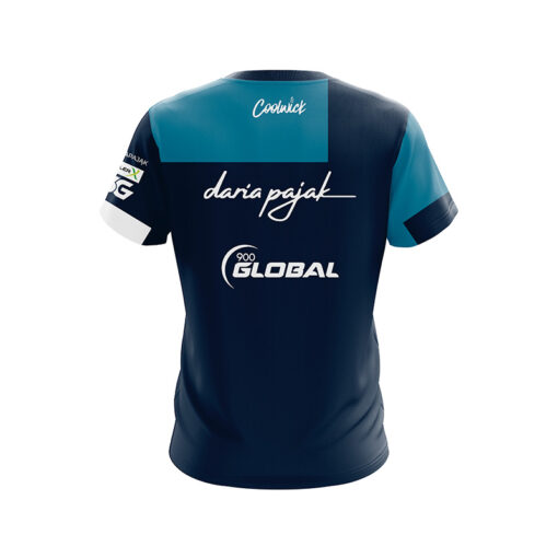 900 Global Daria Pajak Navy Teal Zigzag CoolWick Bowling Jersey - Image 2