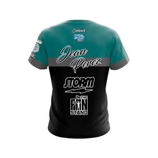 Storm Jean Perez Black Grey Teal Stripes CoolWick Bowling Jersey - Image 2