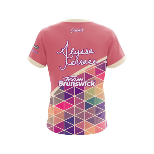 Brunswick Alyssa Ferraro Salmon Falling Triangles CoolWick Bowling Jersey - Image 2