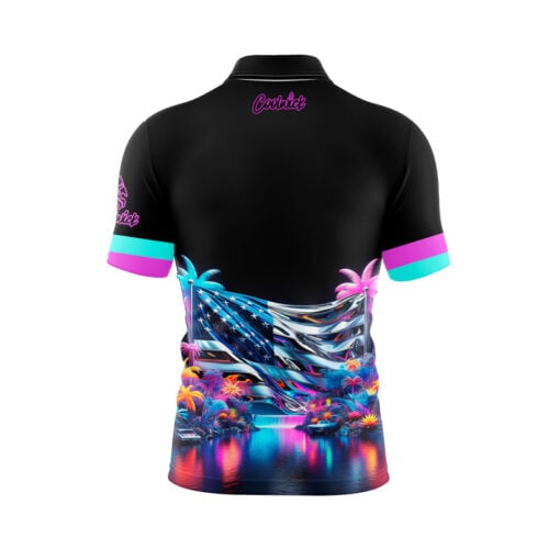Neon Retro Merica Fast Track CoolWick Bowling Jersey - Image 2