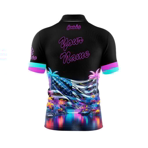 Neon Retro Merica Fast Track CoolWick Bowling Jersey - Image 3