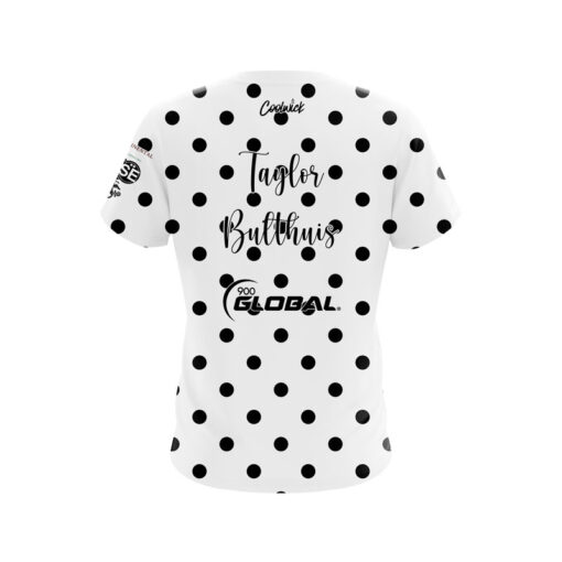 900 Global Taylor Bulthuis White Black Polka Dots CoolWick Bowling Jersey - Image 2