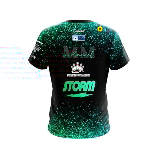 Storm Melanie McDaniel Aqua Emerald Glitter CoolWick Bowling Jersey - Image 2