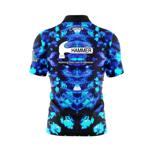 Hammer Blue Psychedelic Funk Quick Ship CoolWick Sash Zip Bowling Jersey - Image 2