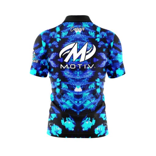 Motiv Blue Psychedelic Funk Quick Ship CoolWick Sash Zip Bowling Jersey - Image 2