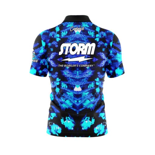 Storm Blue Psychedelic Funk Quick Ship CoolWick Sash Zip Bowling Jersey - Image 2