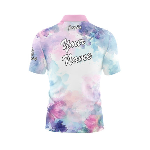 Watercolor Pastel Leaves Fast Track CoolWick Bowling Jersey - Image 3