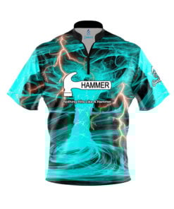 Hammer Electrical Tornado Teal Quick Ship CoolWick Sash Zip Bowling Jersey