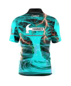 Alternative view of Hammer Electrical Tornado Teal Quick Ship CoolWick Sash Zip Bowling Jersey